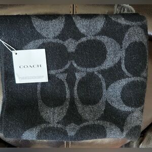 NWT. Coach Signature Oversized Black/Gray Muffler Scarf.
